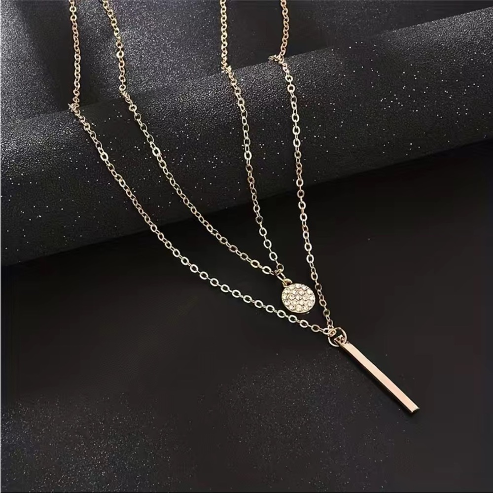 ✨✨NEW- GOLD -  Long Bar & Round Cut Rhinestone Double Layer Clavicle chain ✨✨